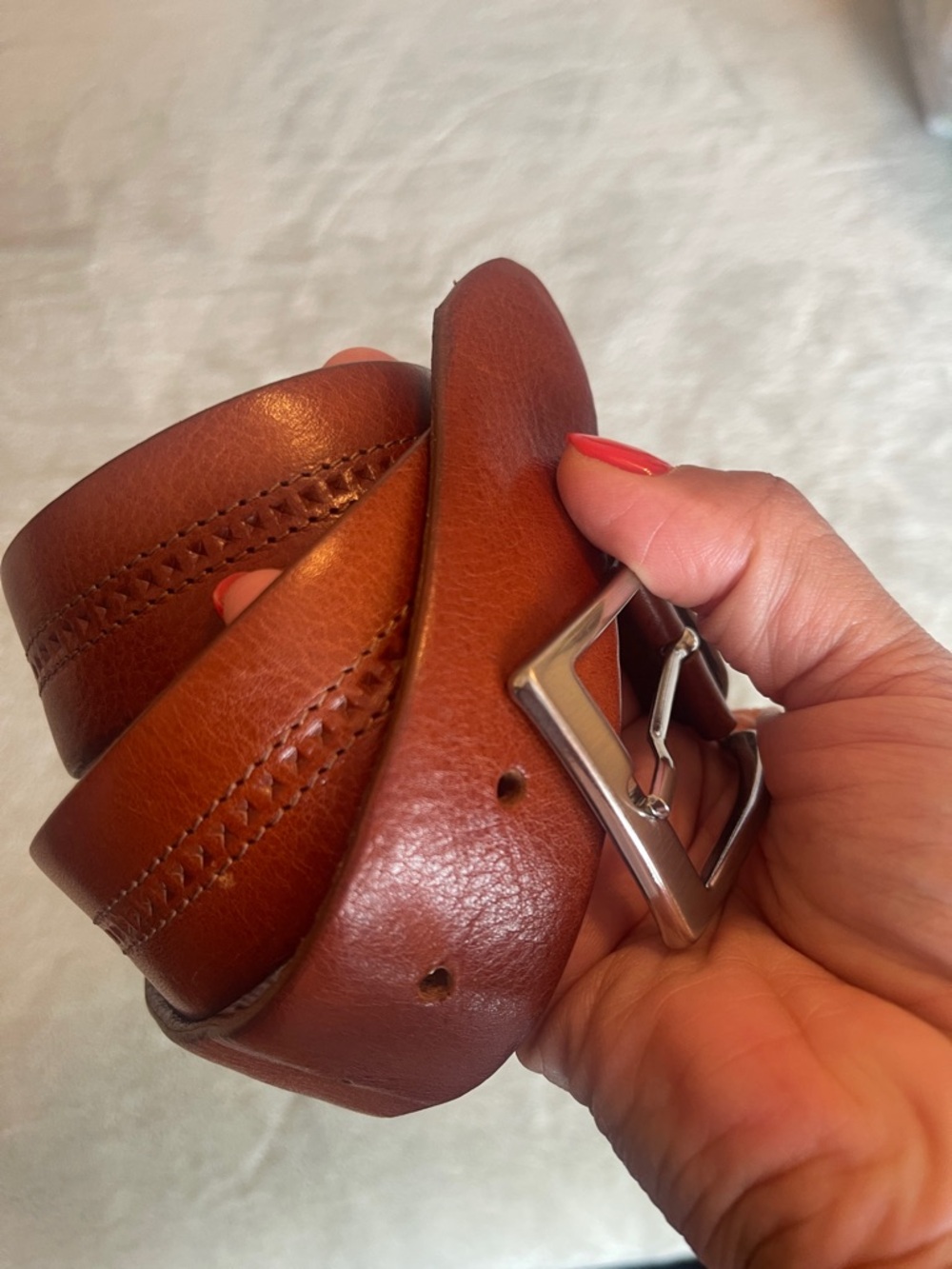 Classic Brown Leather Men's Belt with Silver Buckle  100% Genuine Leather Sz: 34